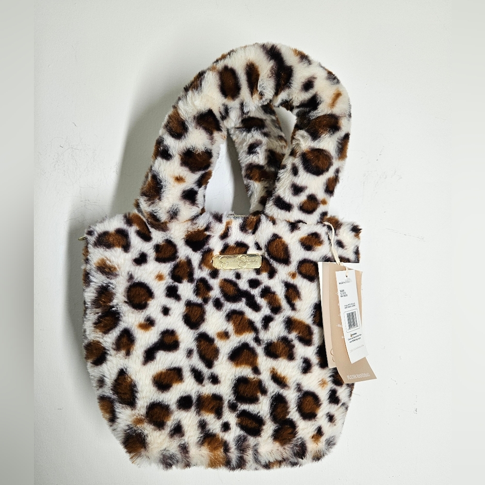 Jessica Simpson Leopard Print Faux Fur Tote Bucket Bag Small